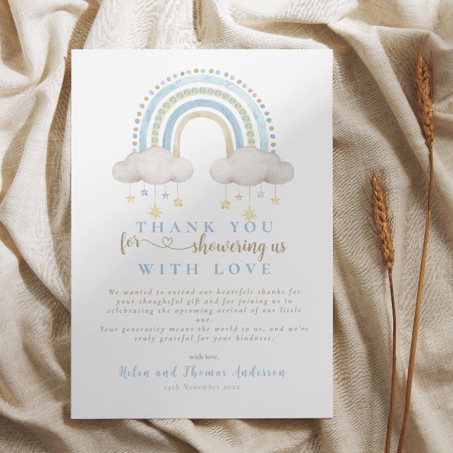 Boho Blue Rainbow Baby Shower Tack Kort (Boho Blue Rainbow Baby Shower Thank You Card)