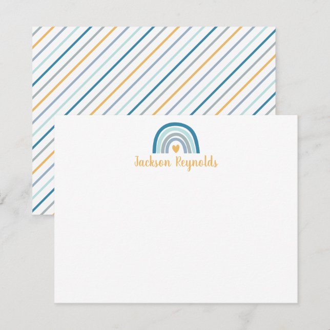 Boho Blue Rainbow Stationery Anteckningskort (Fram/baksida)
