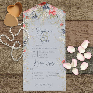 Boho Blue & Rosa Blommigt Dusty Blue Midy