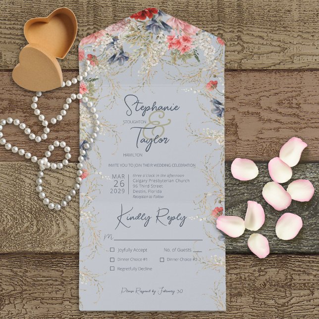 Boho Blue & Rosa Blommigt Dusty Blue Midy (Skapare uppladdad)