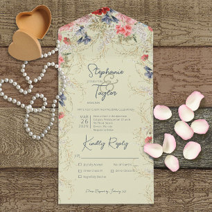 Boho Blue & Rosa Blommigt Sage Grönt Middag