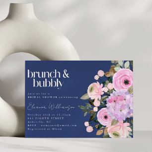 Boho Blue Rosa Lila Blommigt Brunch BubLY Shower Inbjudningar