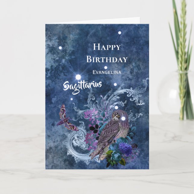Boho Blue Sagittarius Constellation Birthday Kort (Framsida)