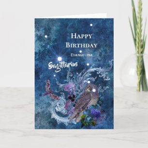 Boho Blue Sagittarius Constellation Birthday Kort