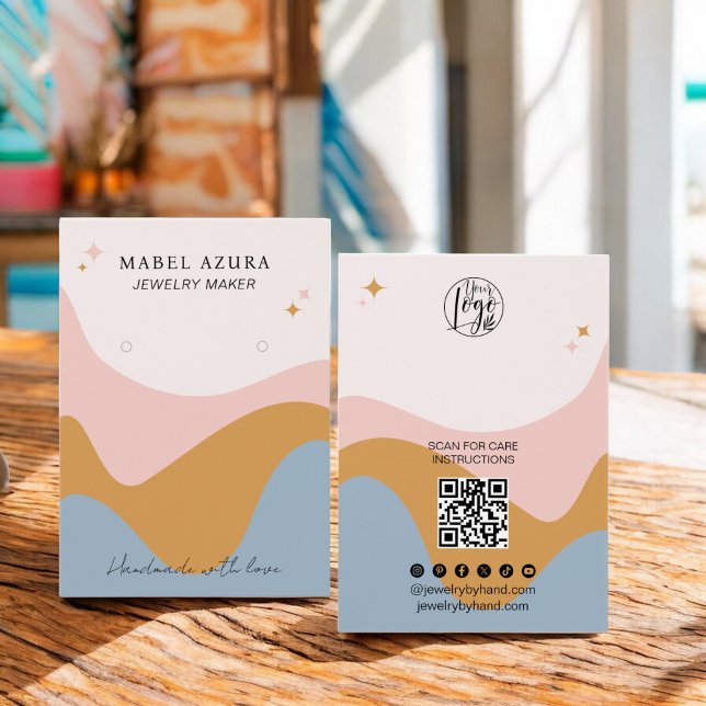 Boho blue senard Jewelry maker Qr logotyp earring Visitkort (Boho blue mustard Jewelry maker Qr logo earring)