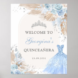 Boho Blue Silver Quinceañera 15:e födelsedag Välko Poster