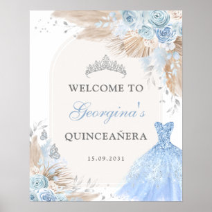 Boho Blue Silver Quinceañera 15:e födelsedag Välko Poster