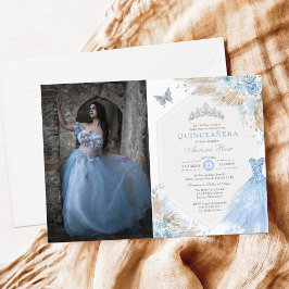 Boho Blue Silver Quinceañera 15:e födelsedagsfoto Inbjudningar