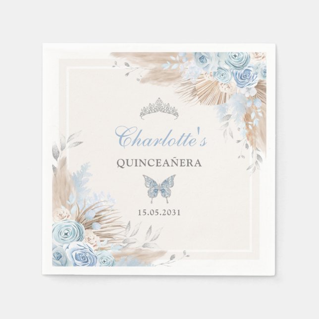 Boho Blue Silver Quinceanera Miss Quince 15 Pappersservett (Framsidan)
