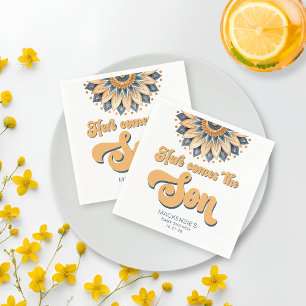 Boho Blue Solros Retro Typography Baby Shower Pappersservett