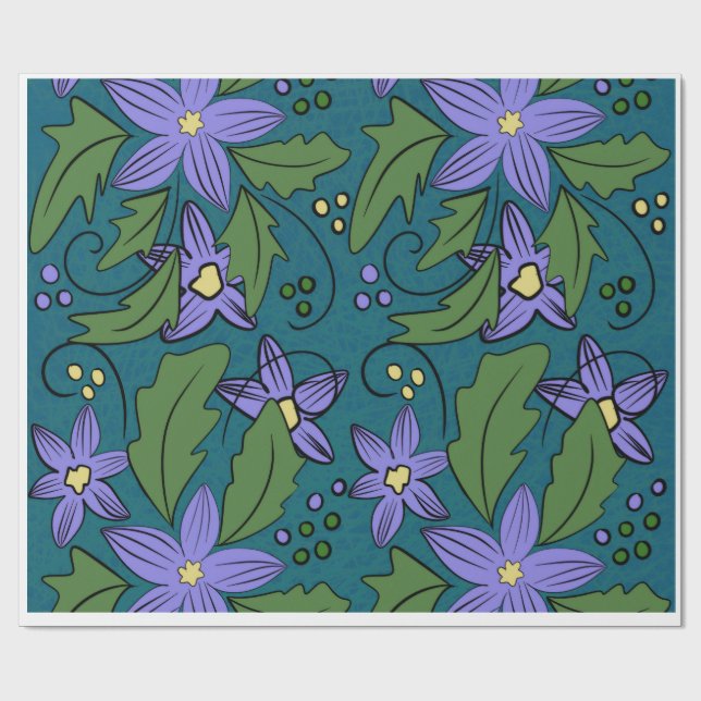 Boho Blue & Teal Floral Botanical Wrapping Paper  Presentpapper (Platt)