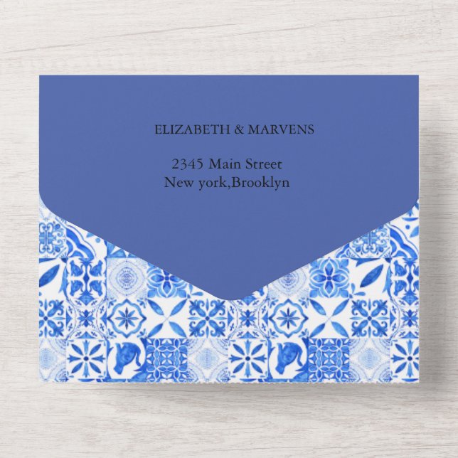 Boho Blue tile och Lemon Arch bröllop (Baksida)