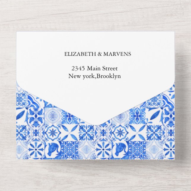 Boho Blue tile och Lemon Arch bröllop (Baksida)
