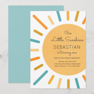 Boho Blue Vår Little Sunshine Födelsedagsfest Inbjudningar