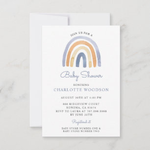 Boho Blue Watercolor Rainbow Baby Shower Inbjudningar