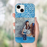 Boho Blue Watercolor Skriv ut | Monogrammat foto<br><div class="desc">Anpassningsbar med monogrammatiskt telefonfodral med en boho-vattenfärg ikat mönster i blått och vitt färg. Anpassa den med ditt staplade monogram-initialer eller annan text i ett marint färgblock ram. Använda designen verktyg för att lägga till anpassningsbarnas foto och redigera texten typsnitt och färg för att skapa en liknande design.</div>