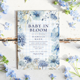 Boho Blue Wildblomma Baby i Bloom Boy Shower Inbjudningar