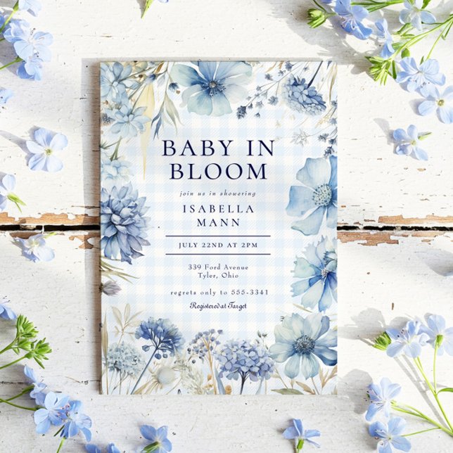 Boho Blue Wildblomma Baby i Bloom Boy Shower Inbjudningar (Skapare uppladdad)