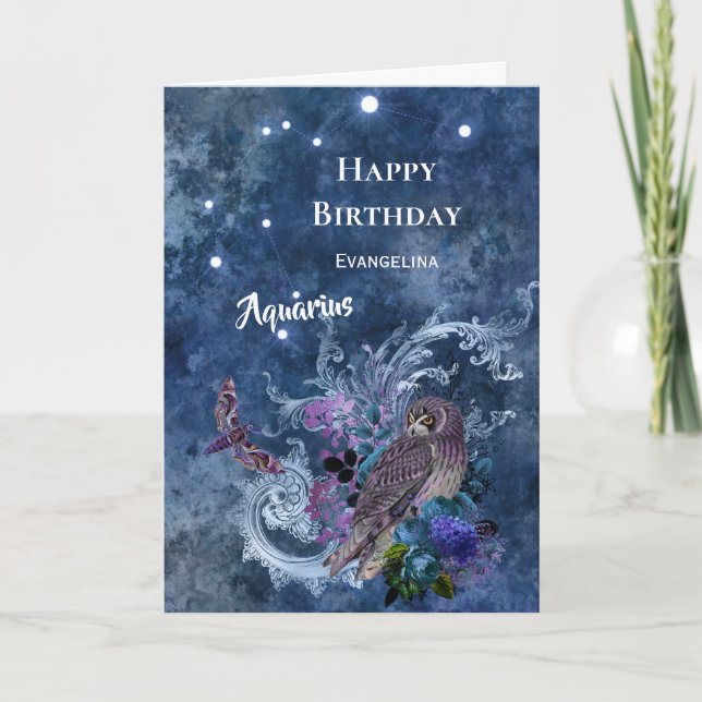 Boho Blue Zodiac Aquarius Constellation Birthday Kort (Framsida)