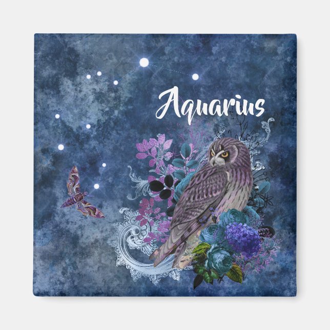 Boho Blue Zodiac Aquarius Constellation Magnet (Framsidan)