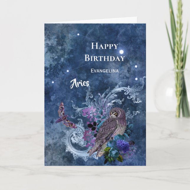 Boho Blue Zodiac Aries Constellation Birthday Kort (Framsida)