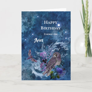 Boho Blue Zodiac Aries Constellation Birthday Kort