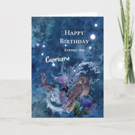 Boho Blue Zodiac Capricorn Constellation Birthday Kort