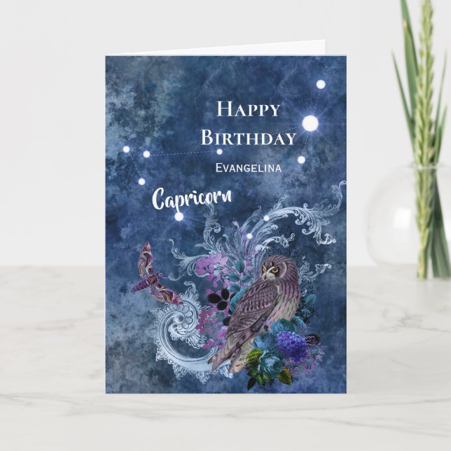 Boho Blue Zodiac Capricorn Constellation Birthday Kort (Framsida)
