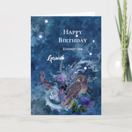 Boho Blue Zodiac Gemini Constellation Birthday Kort