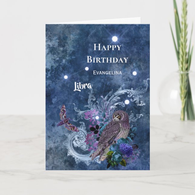 Boho Blue Zodiac Libra Constellation Birthday Kort (Framsida)