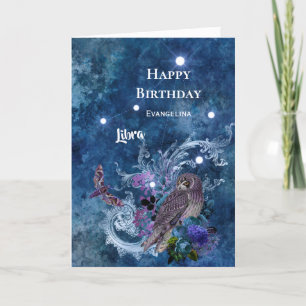 Boho Blue Zodiac Libra Constellation Birthday Kort