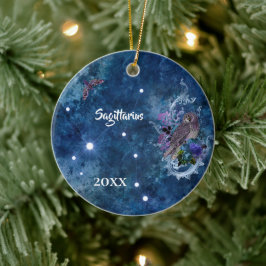 Boho Blue Zodiac Sagittarius Constellation Julgransprydnad Keramik
