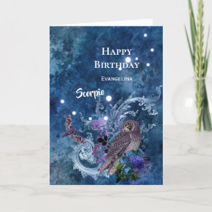 Boho Blue Zodiac Scorpio Constellation Birthday Kort