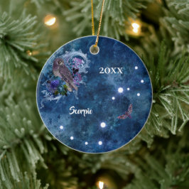 Boho Blue Zodiac Scorpio Constellation Julgransprydnad Keramik