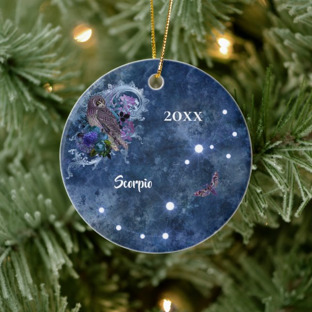 Boho Blue Zodiac Scorpio Constellation Julgransprydnad Keramik (Träd)