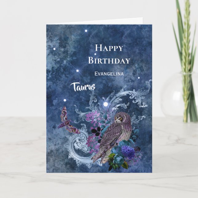Boho Blue Zodiac Taurus Constellation Birthday Kort (Framsida)