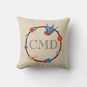 Boho Bluebird Monogram Kudde