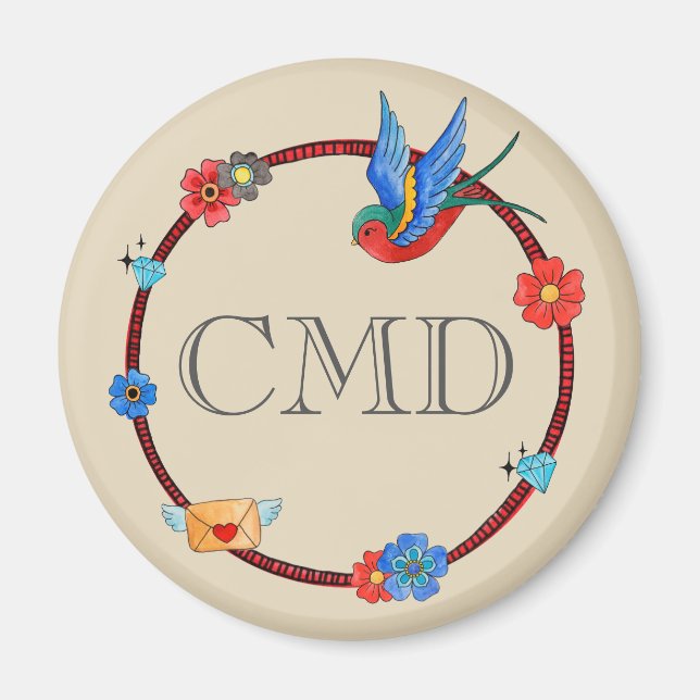 Boho Bluebird-monogram Magnet (Framsidan)