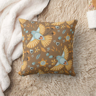 Boho Bluebird Mönster på Brown Kudde