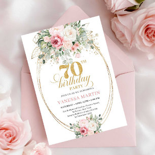 Boho Blush Blommig Digital 70-års Födelsedagsinbju Inbjudningar