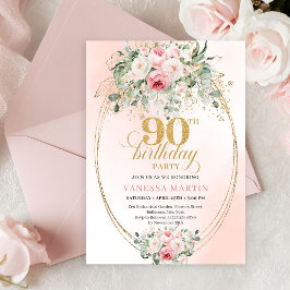 Boho Blush Blommig Guld Ram Minimal 90-årsdag Inbjudningar