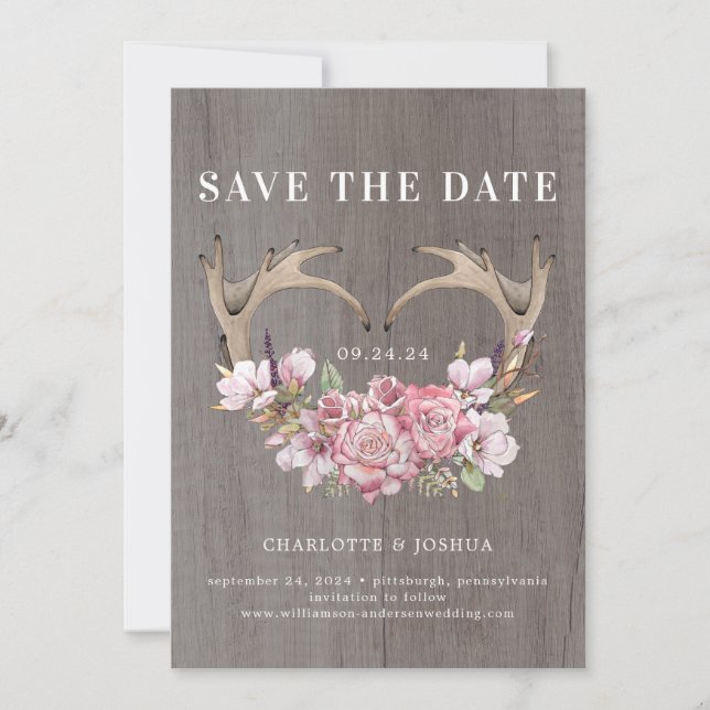 Boho Blush Blommiga Horn Foto Spara Datum Datumet (Framsida)