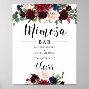Boho Blush burgunder marinblå blommig mimosa bards Poster