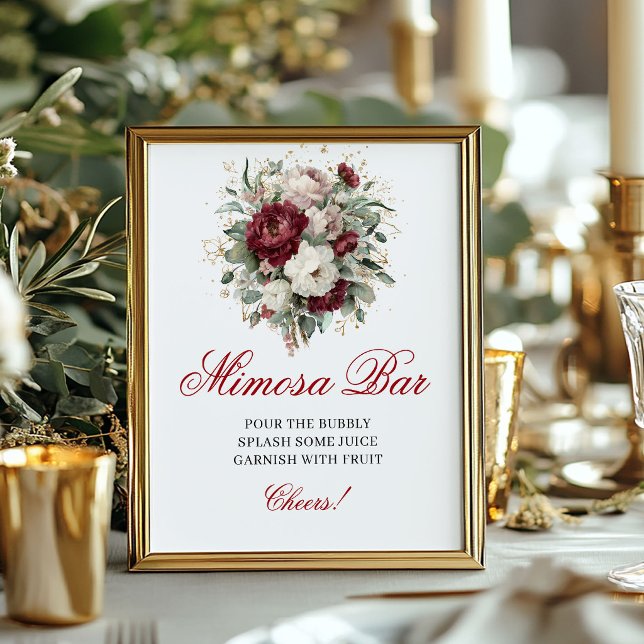 Boho Blush Burgunder Mimosa Bar Bordskylt Poster (Boho Blush Burgundy Mimosa Bar Tabletop Sign)