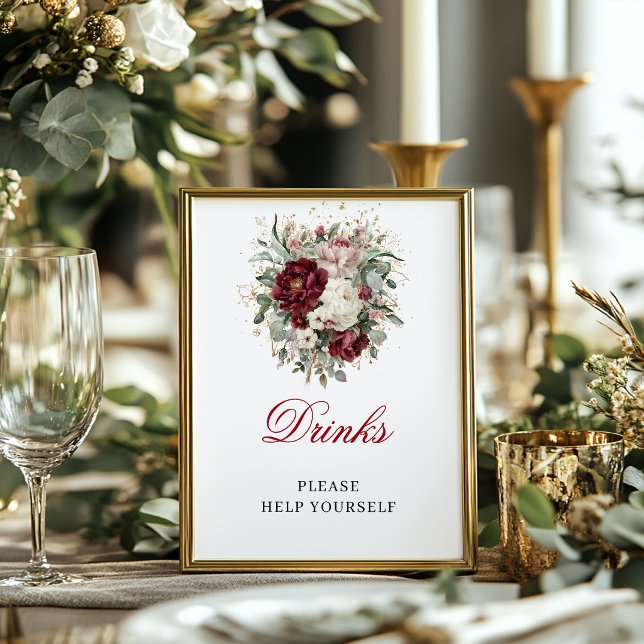 Boho Blush Burgundy Dricksbordsskylt Dekor (Boho Blush Burgundy Drinks Tabletop Sign Decor)