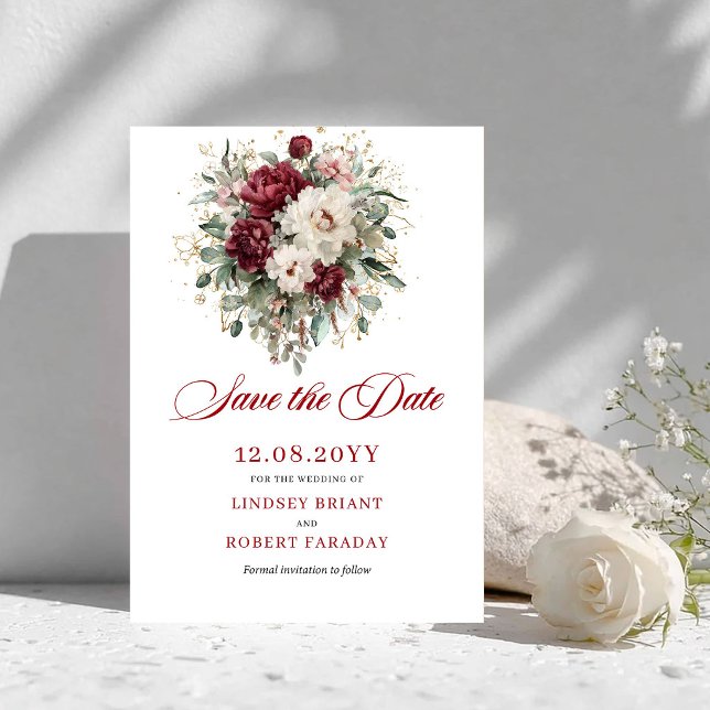 Boho Blush Burgundy Guld Save The Date-kort Spara Datumet (Boho Blush Burgundy Gold Save The Date Card)
