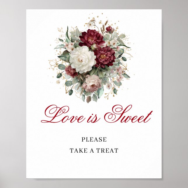 Boho Blush Burgundy Kärlek är Sött Bordsskylt  Poster (Framsidan)