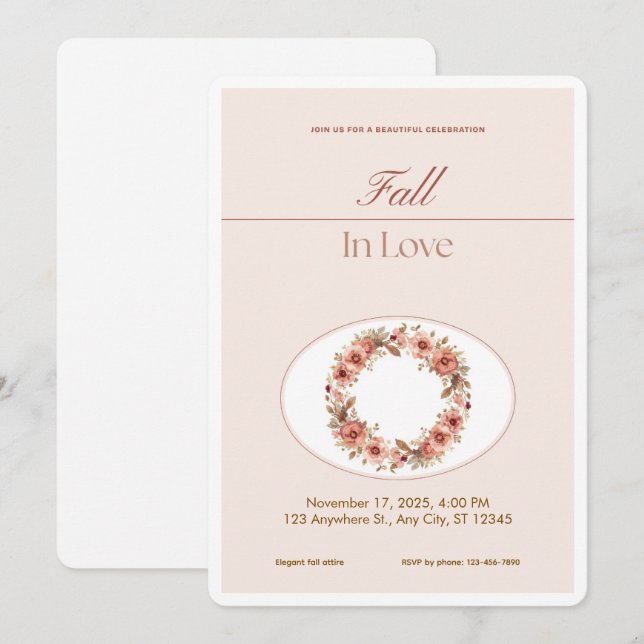Boho Blush Fall Romance Floral Wedding Invitation Inbjudningar (Fram/baksida)
