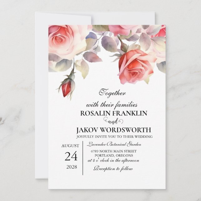 Boho Blush Floral Wedding Invitation Inbjudningar (Framsida)