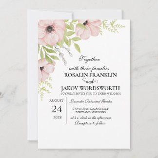Boho Blush Floral Wedding Invitation Inbjudningar
